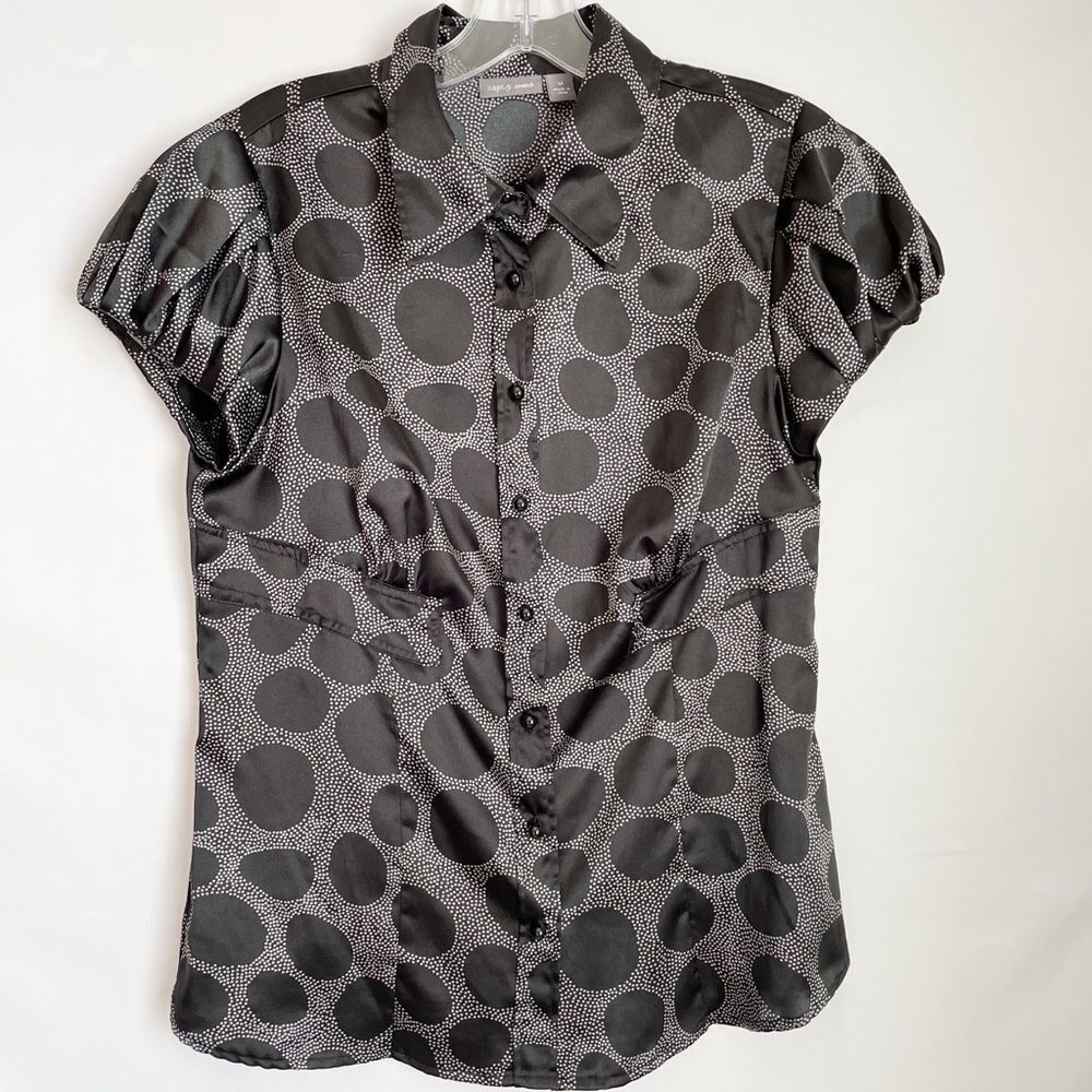 🟢Apt. 9 Woman Black Circular Print Blouse Size M